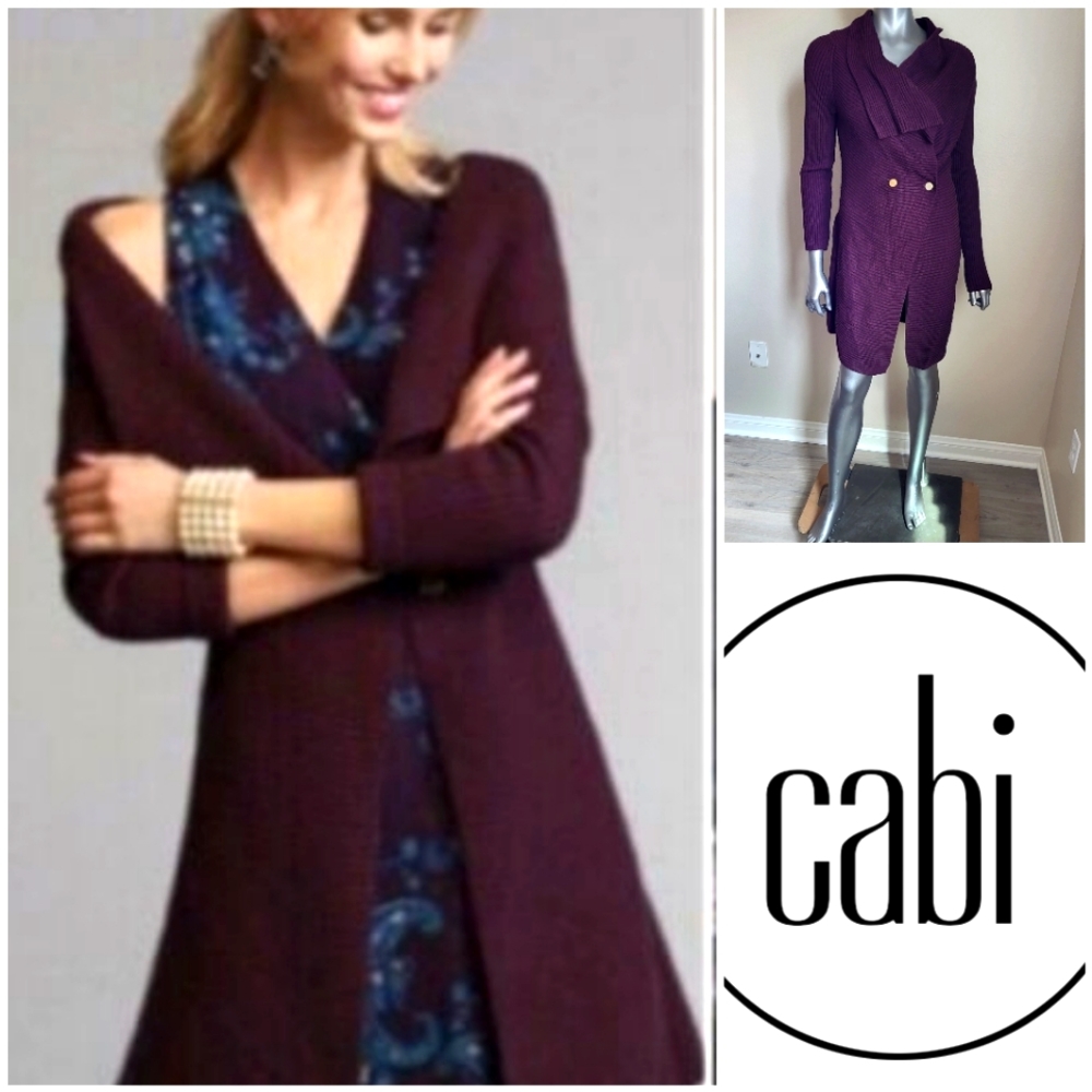 158B. CAbi #3350 Burgundy Sweater Cardigan Size Small
